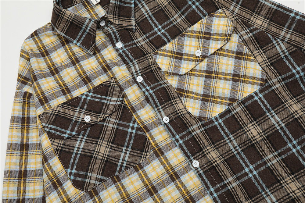 Plaid Long-sleeved Shirt Men's Trendy High Street Design Sense