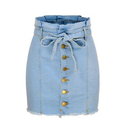 Explosive High Waisted High Stretch Lace Up Denim Skirt