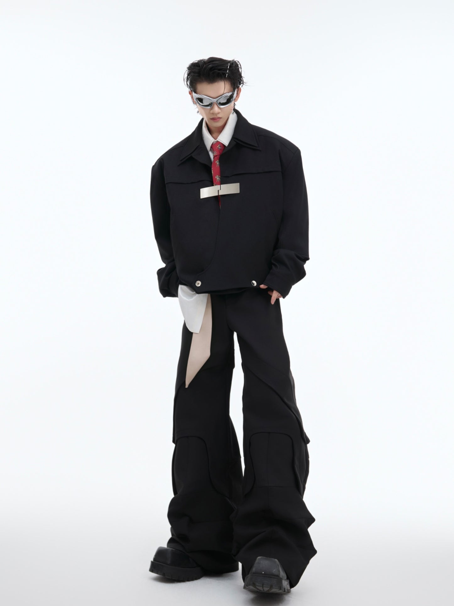 Double-layer Collar Design Black Coat