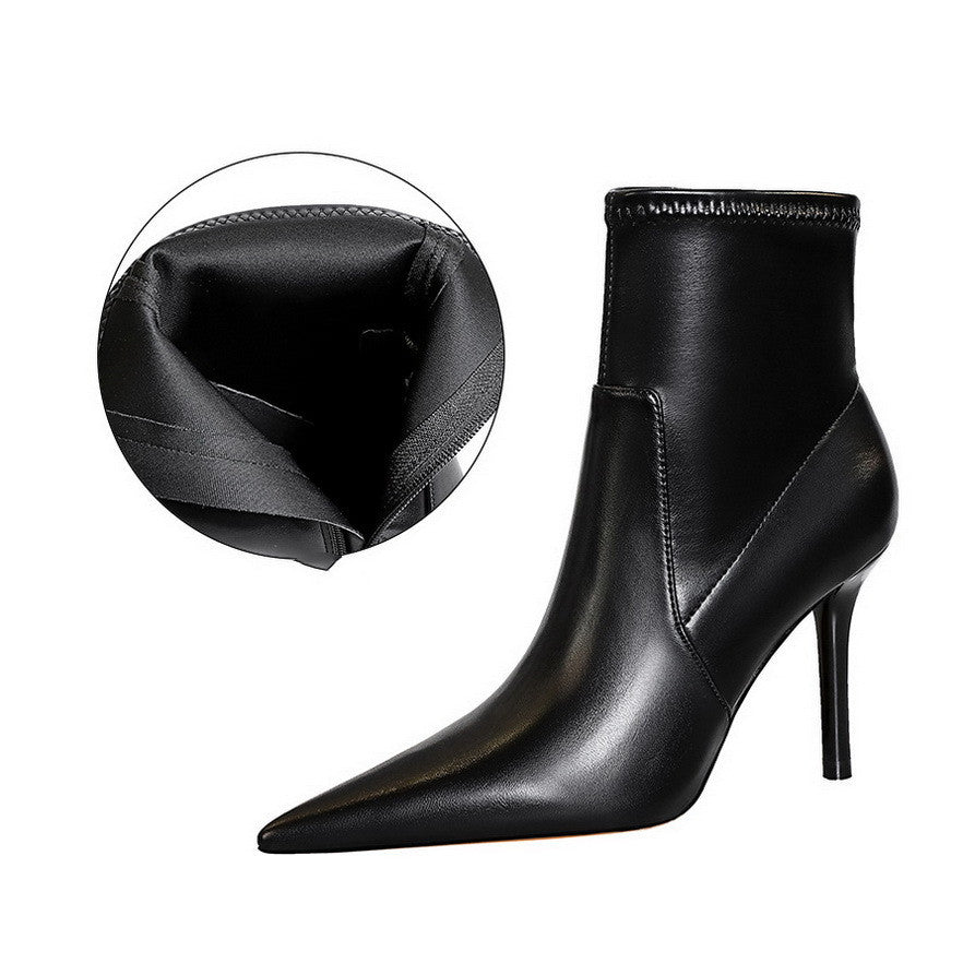 Slim Super High Heel Pointed Side Zipper Winter Short Tube