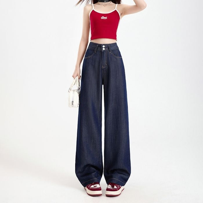 Lyocell Jeans Women's Summer Wide Leg High Waist Thin Loose