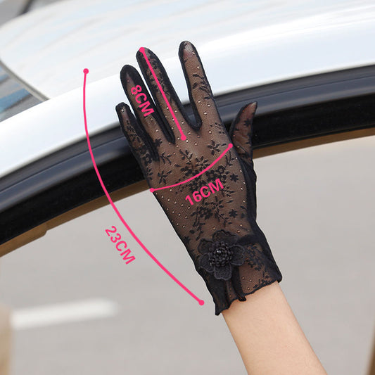 Women's Summer Thin Long UV-proof Gloves Spring And Autumn Thin Short Cotton Ice Lace