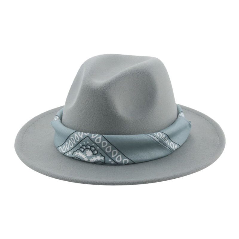Paisley Ribbon Wide Brim Woolen Top Hat Felt Cowboy Hat