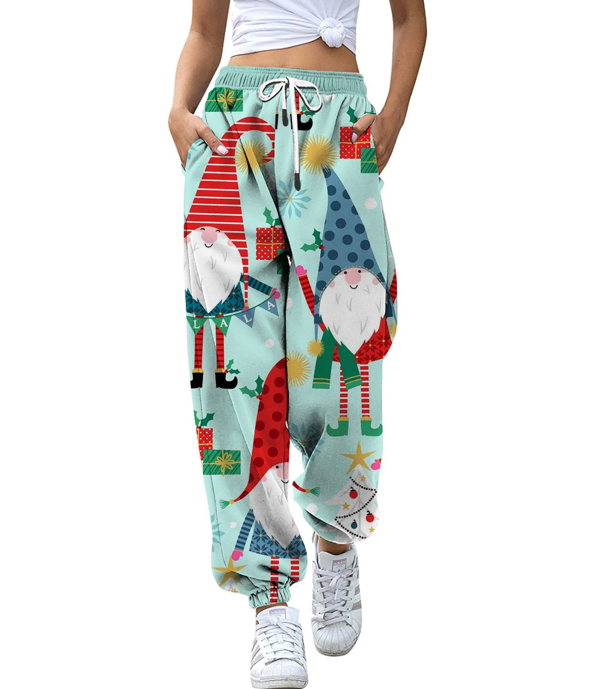 European And American Christmas High Waist Loose 3d Printed Casual Drawstring Women's Sports Casual Pants