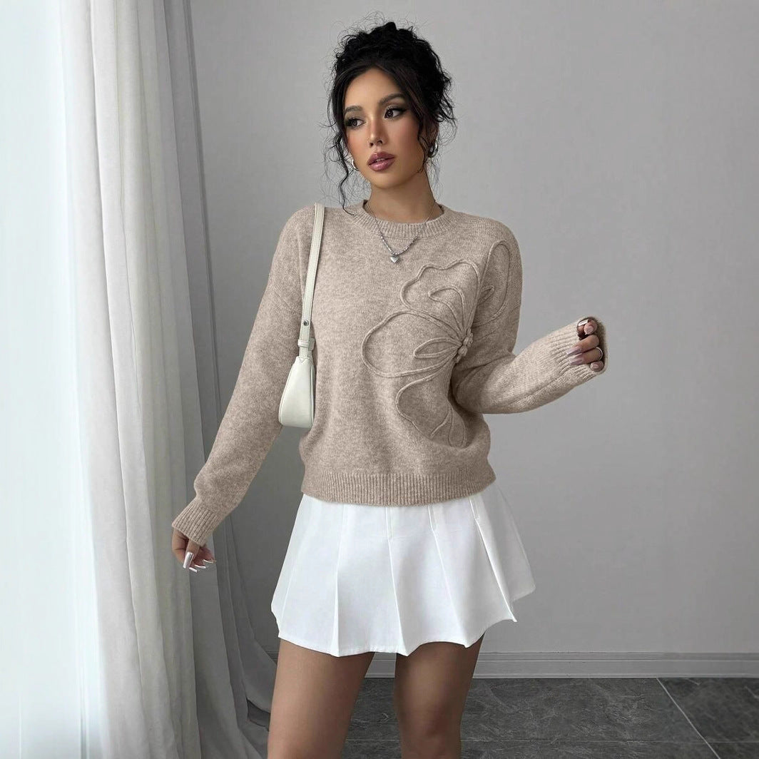 Moderigtig All-match Casual Blomster Rund Hals Sweater Dame Sweater