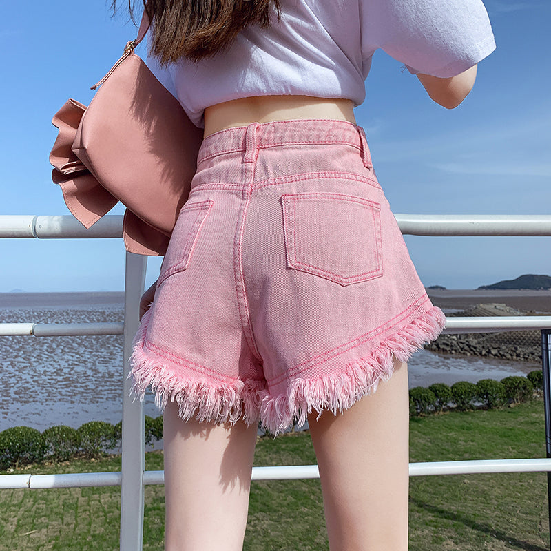 High Waist Denim Shorts Women's Summer Frayed