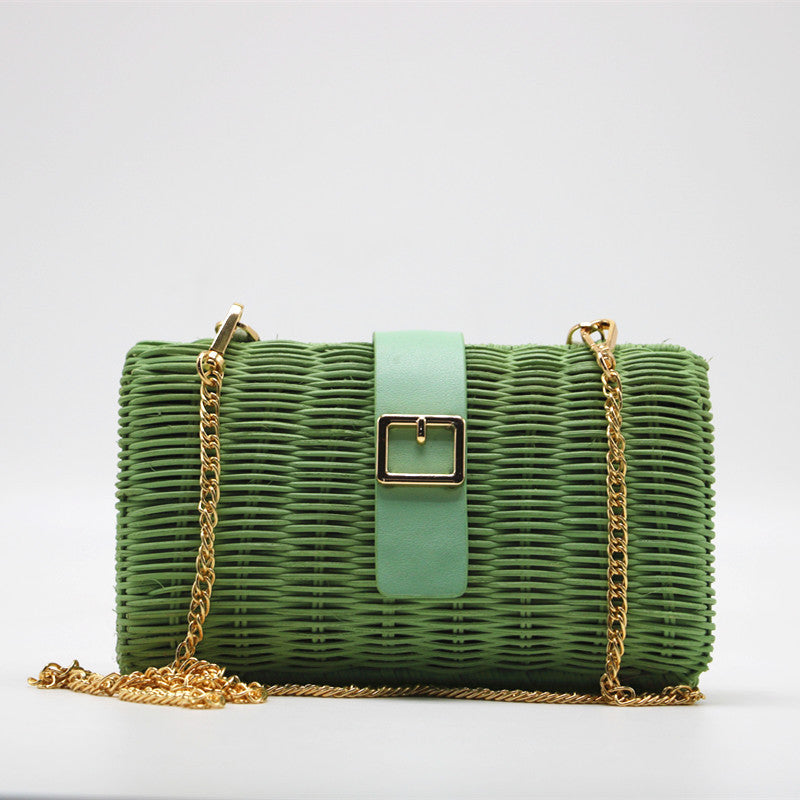 New Rattan Straw Woven Bag Green Camel Woven Female Bag
