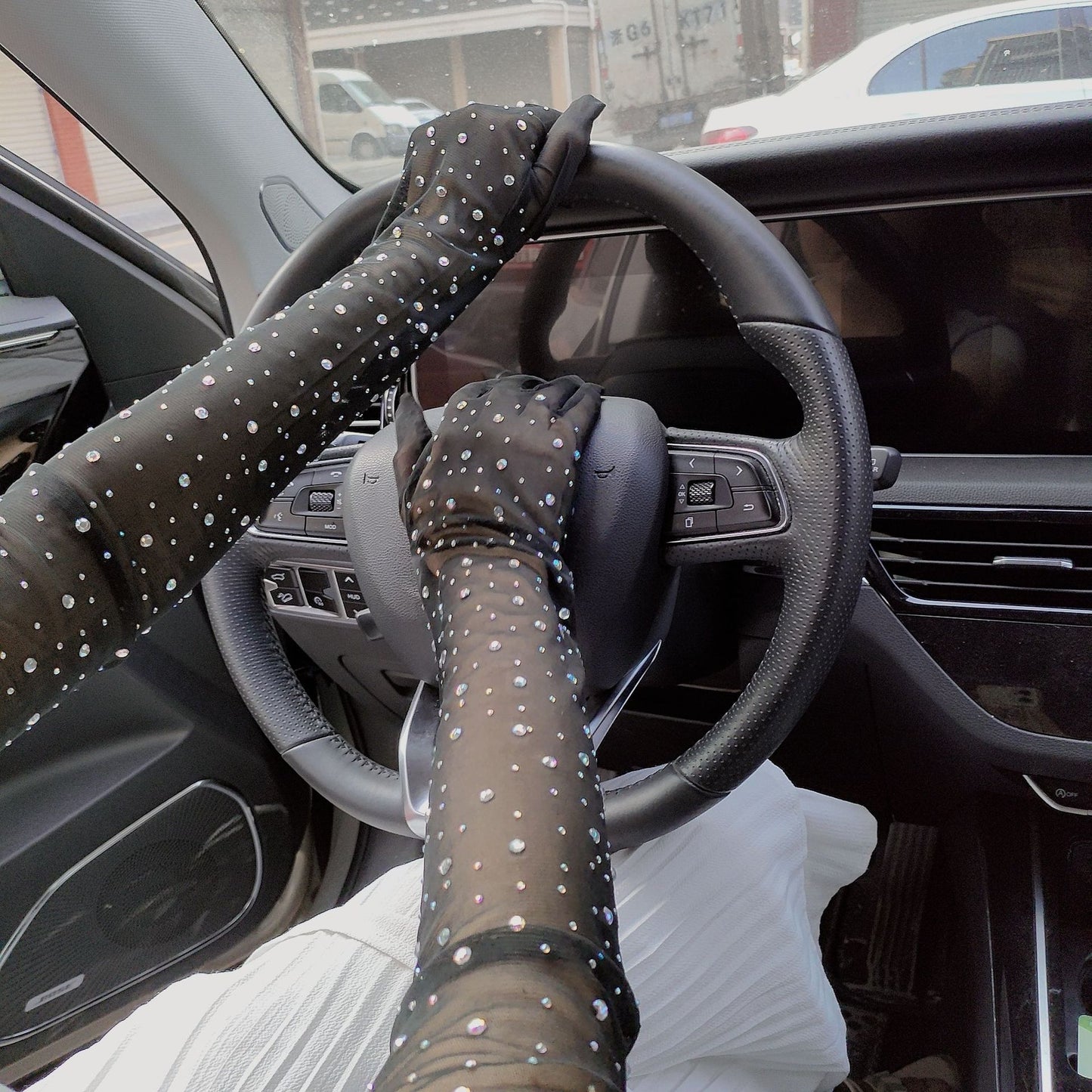 Halloween Dress Cosplay Rhinestone Lace Mesh Gloves
