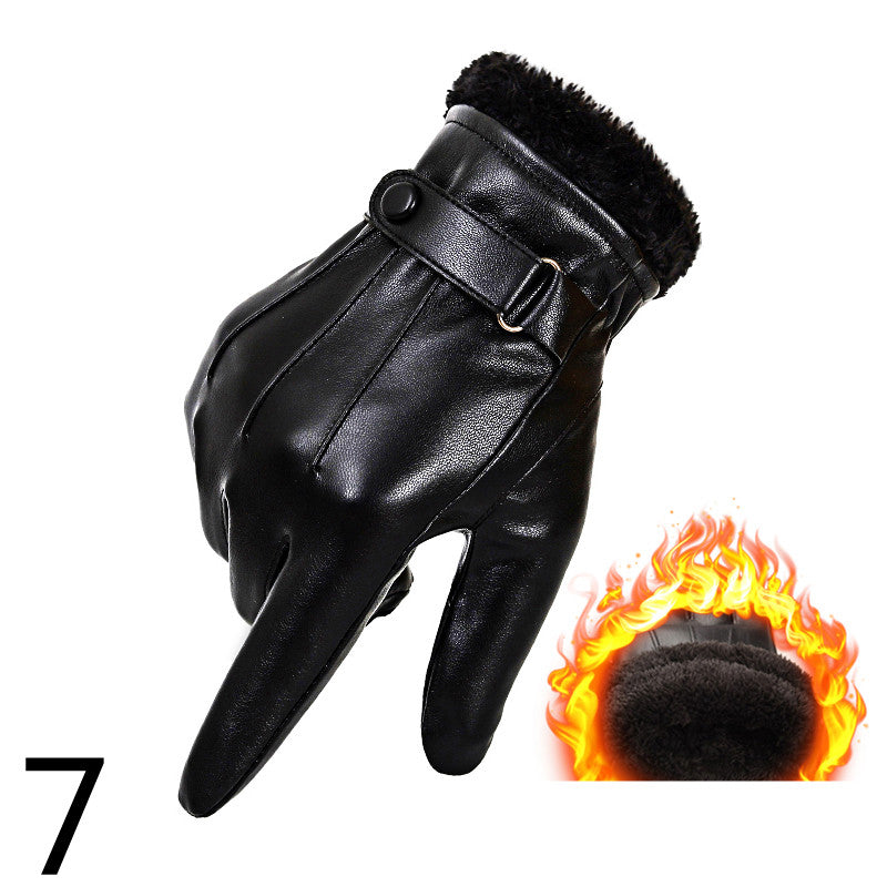Men's Winter Riding Plus Velvet Thick Windproof Leather Gloves