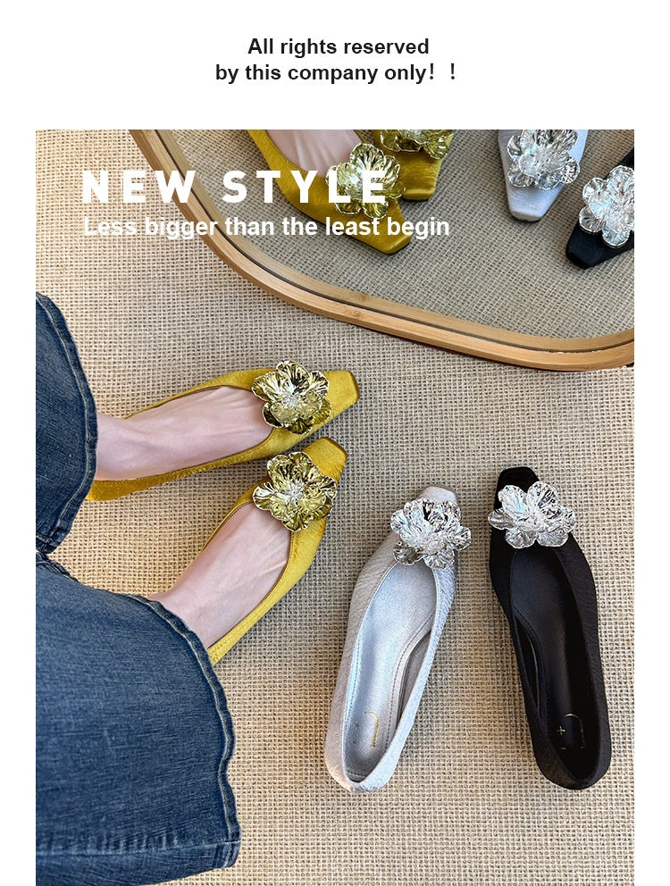 Spring New Arrival Square Toe Flats For Women, Pointed Toe  Slip-On Shoes Soft Sole Ballet Flats Must-Have For Wide Leg Pants