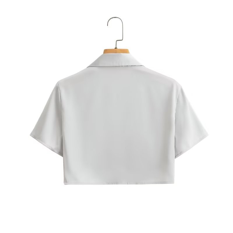 Women's New Silk Satin Short Sleeve Shirt Skirt Suit