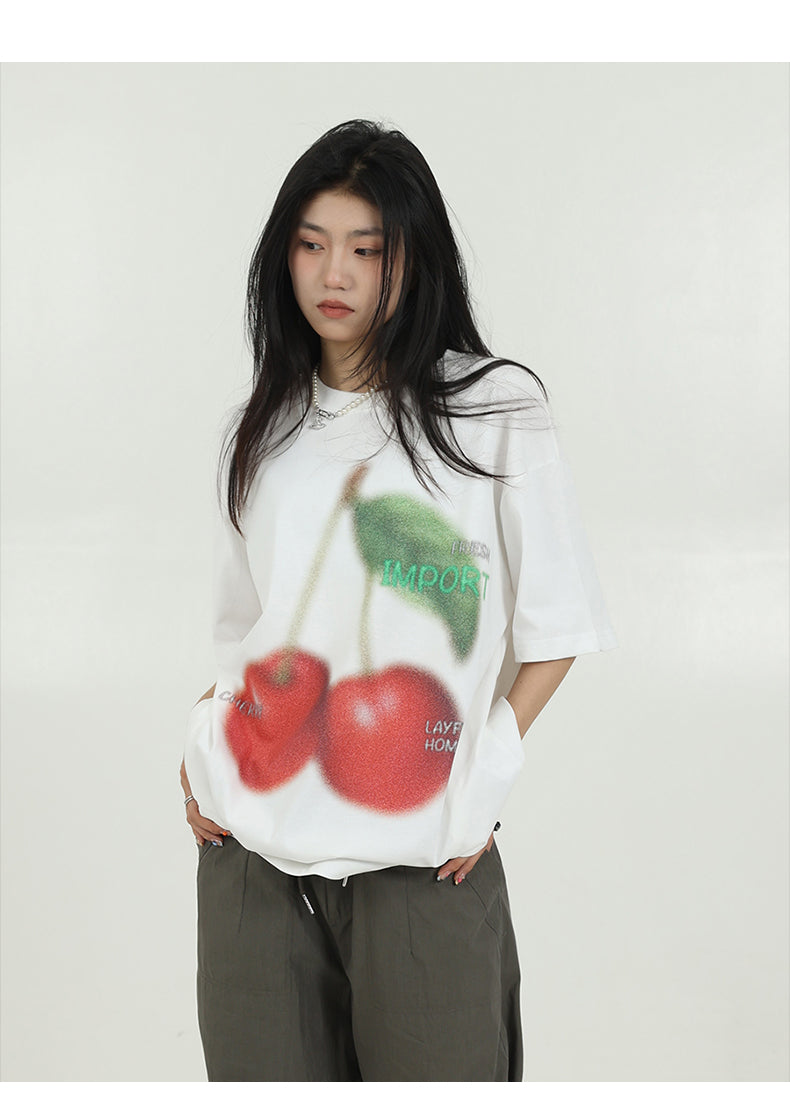 Women's Simple Cherry Print Short-sleeved T-shirt