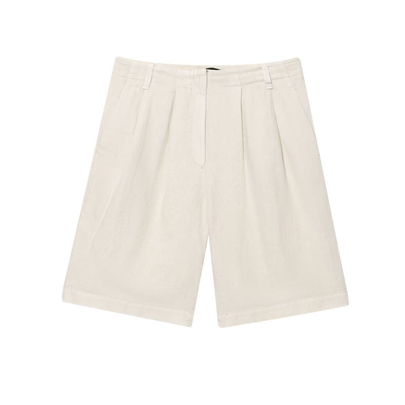 Blended Shirt Linen Blended Pleated Casual Shorts