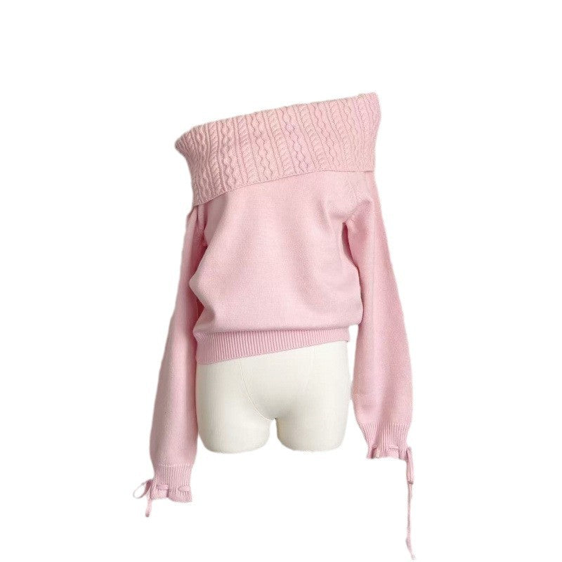 Winter Design Off-the-shoulder Knitted Gentle Sweater
