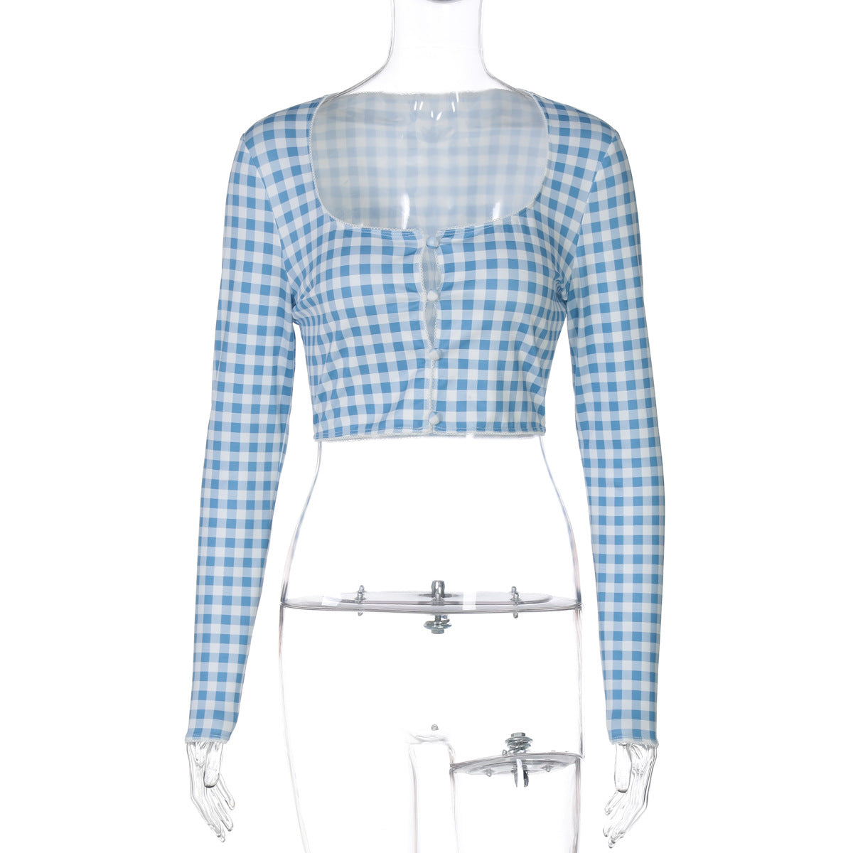 Plaid Printed Cardigan Breasted Slim Long Sleeve Top