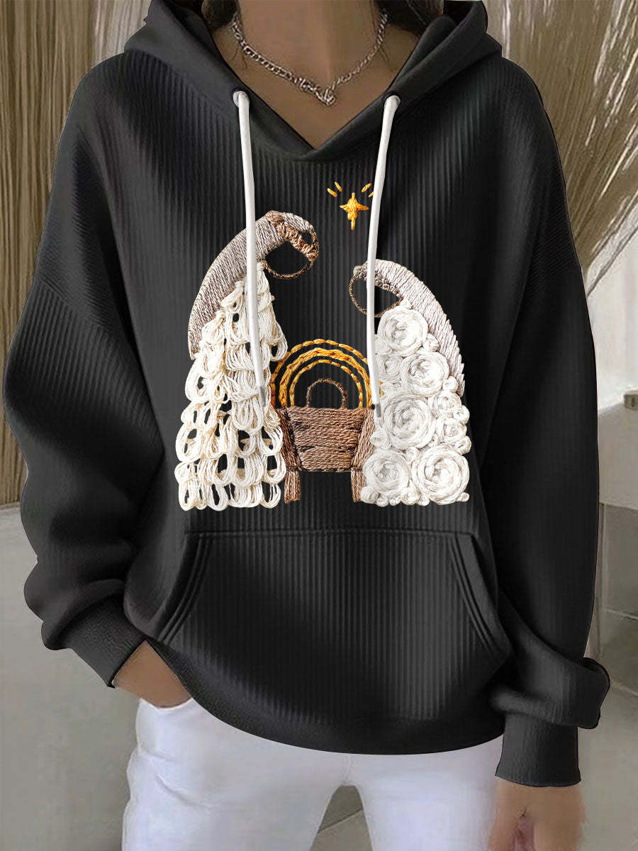 Kvinders afslappede løse mode-waffle-sweatshirt med rund hals