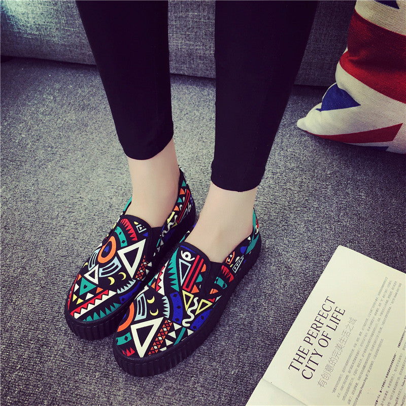 Women's Graffiti Canvas Shoes Fleece-lined Platform Platform Heel Slip-on
