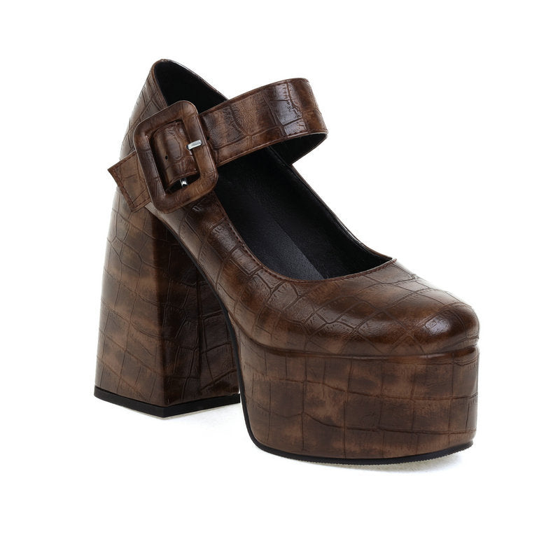 Hot Girl Thick Bottom Sweet Cool Mary Jane Shoes Square Toe Waterproof Platform Thick Heel High Heels