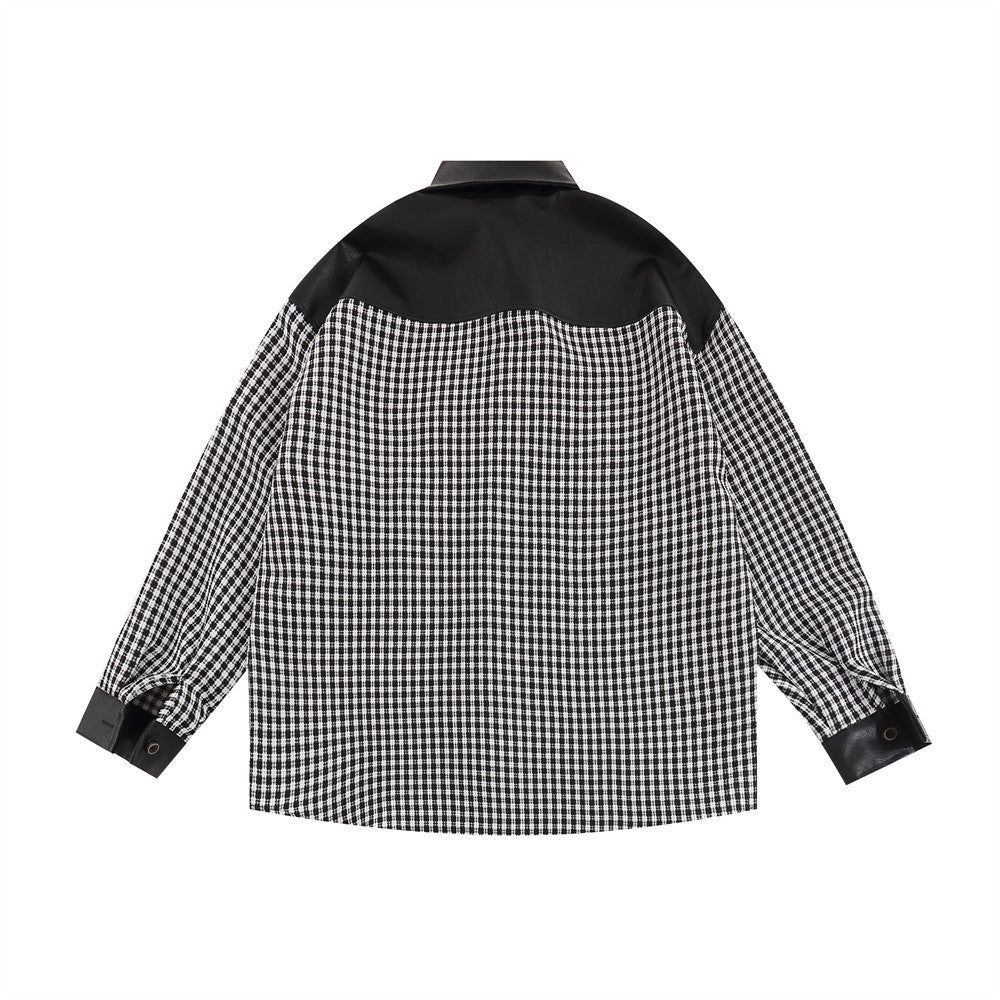 American Contrast Color Stitching Long-sleeved Shirt Men