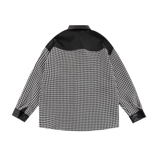 American Contrast Color Stitching Long-sleeved Shirt Men