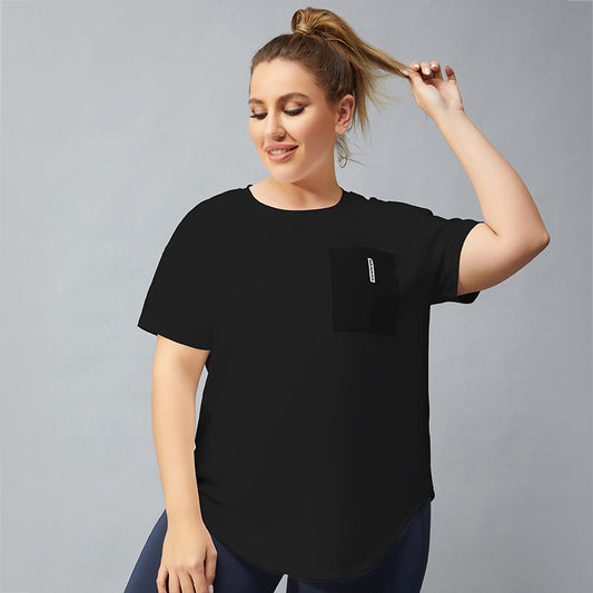 Women's Sports T-shirt Fitness Pocket Stitching Yoga Short Sleeve Sweat