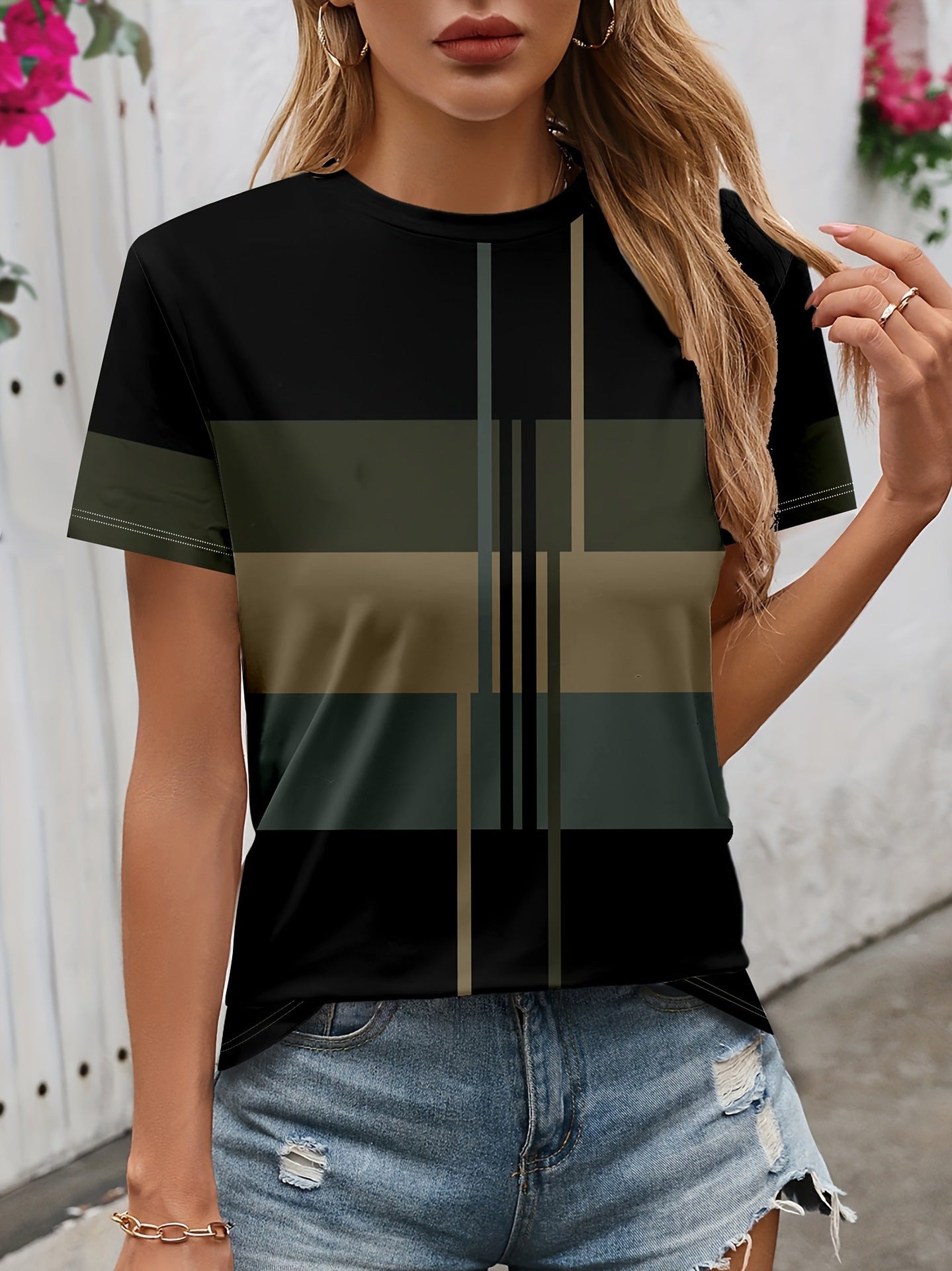 Women's 3D Printed Pattern Garden Collar Short Sleeve