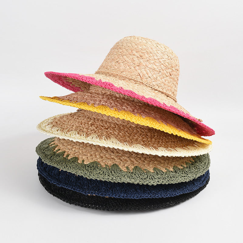 Women's Big Brim Shade Sunscreen Color Matching Raffia Hat