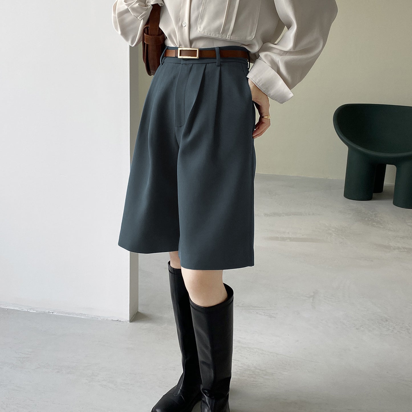 line Five-point Pants Women's Straight Suit Wide-leg Pants