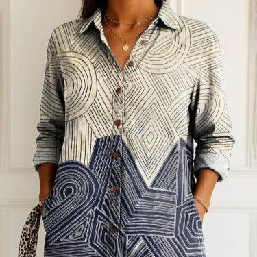 Womens Casual Long Floral-print Top