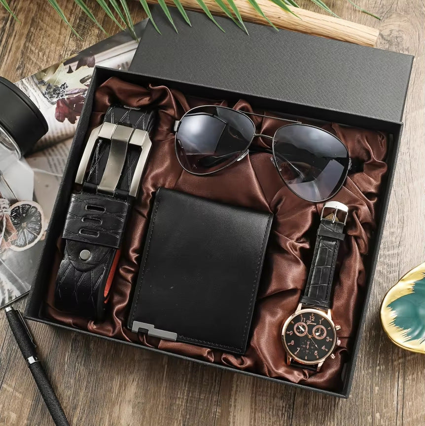 Mens Watch Wallet Belt And Keychain Set