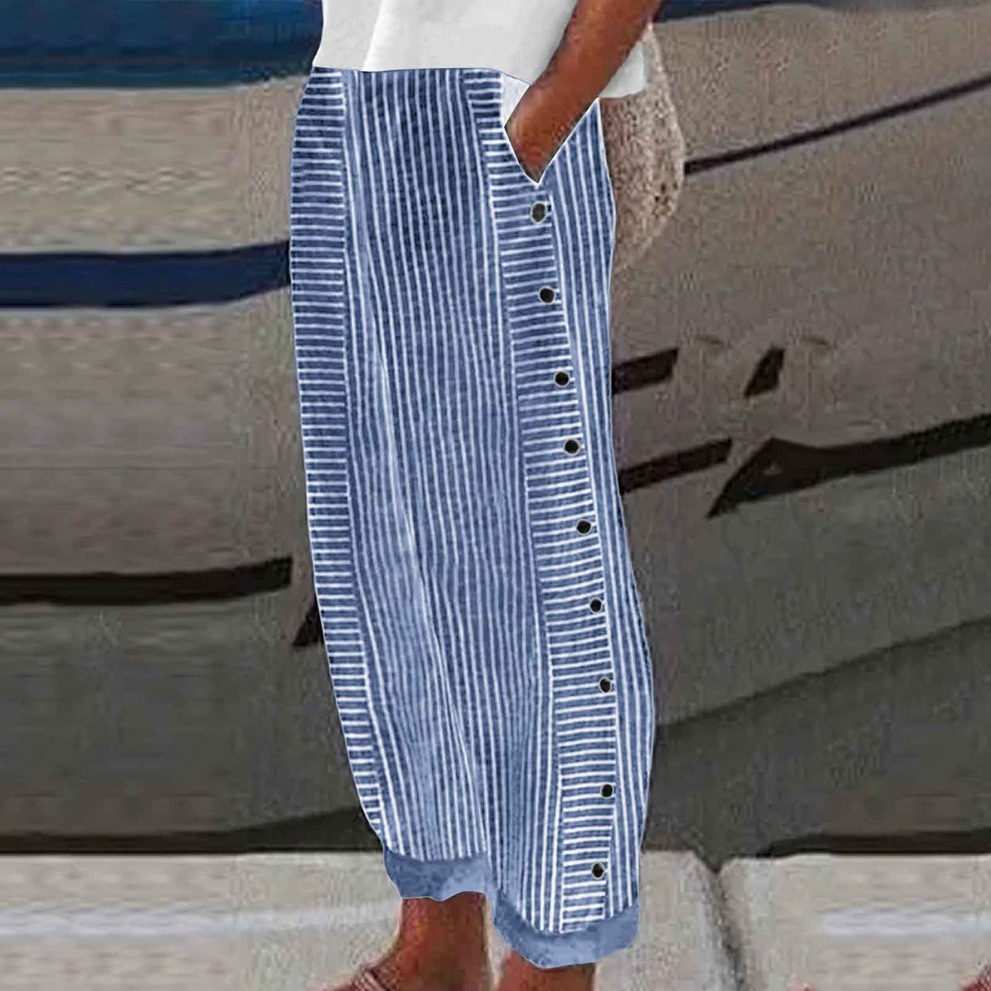Women's Striped Casual Trousers Lightweight  Blend Stretch Pants