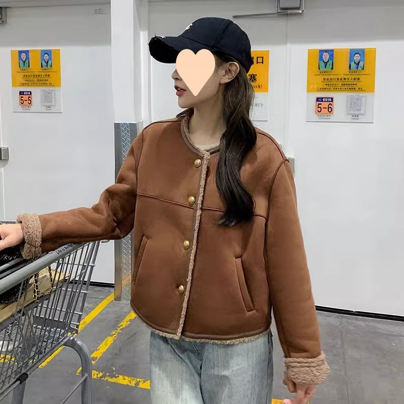 Lamb Wool Maillard Coat For Women