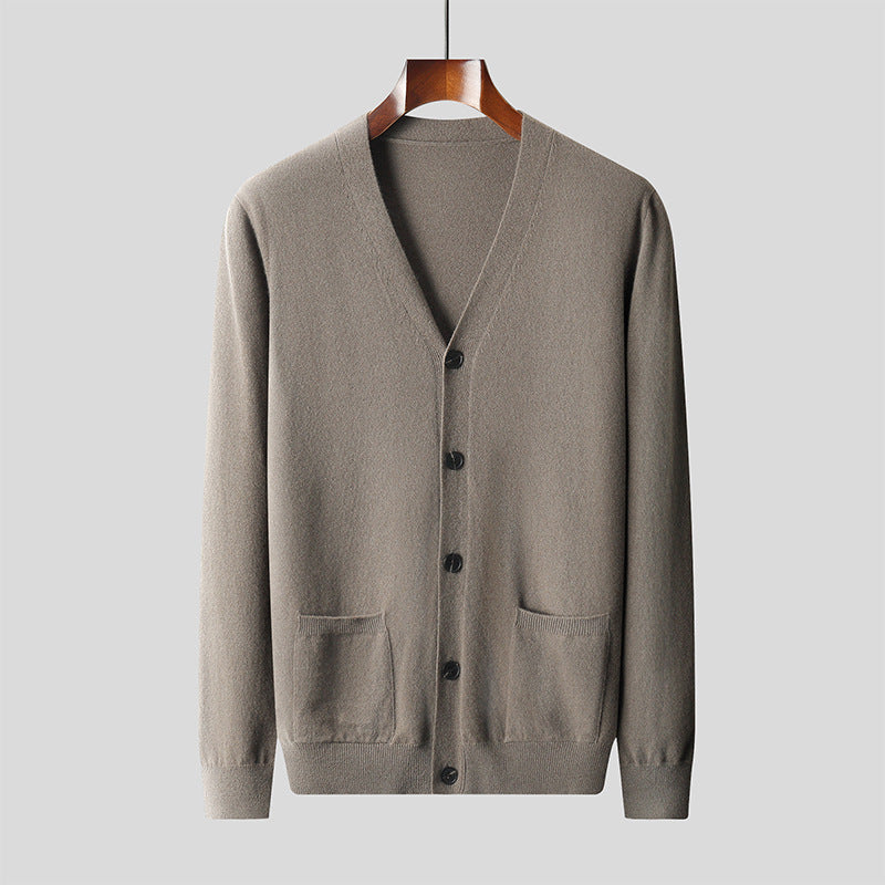 Wool Knit Cardigan Men's Casual V-neck Sweater Coat