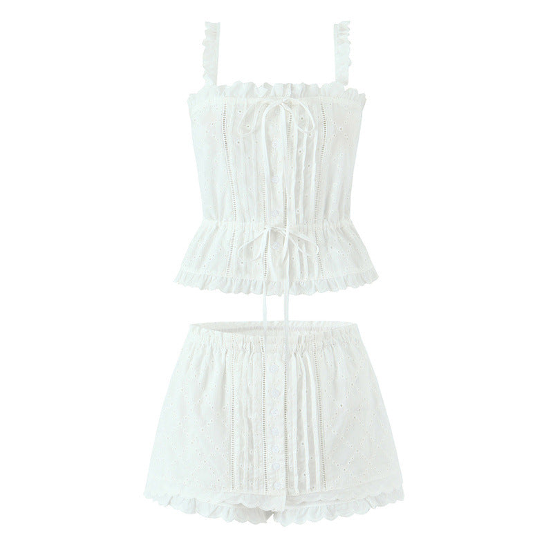 Cotton Embroidered Sleeveless Top Skirt Culottes