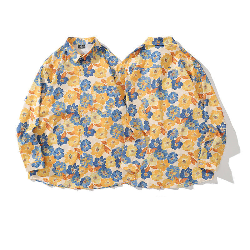 Men's Vintage Yellow Floral Full Print Long Sleeve Shirt