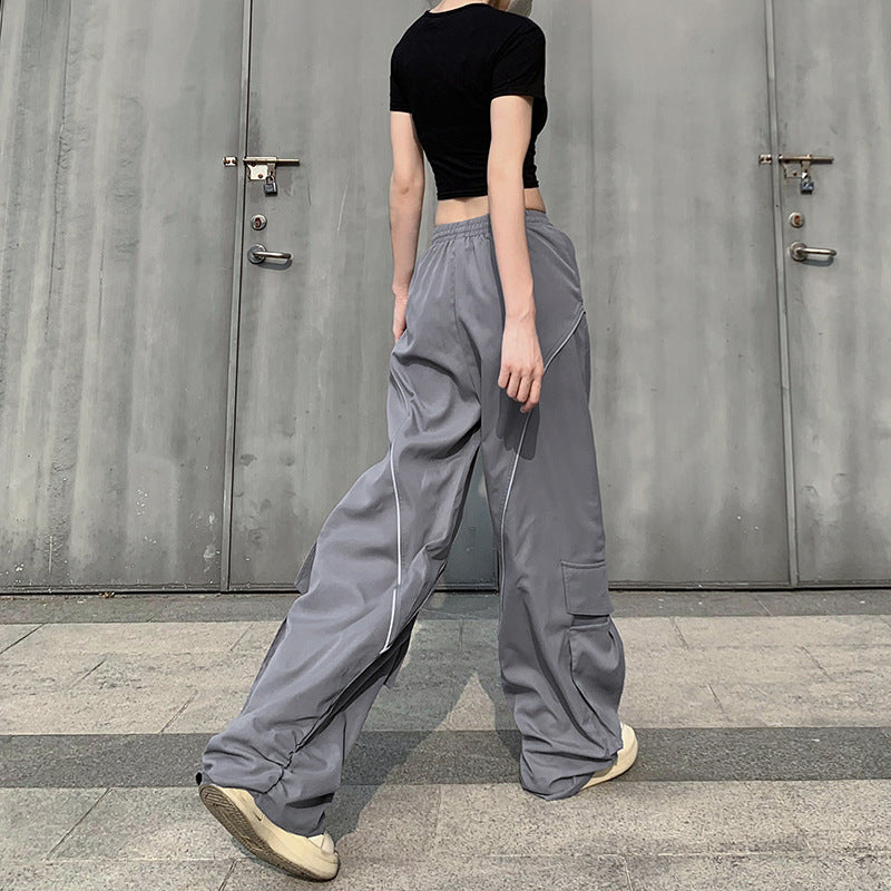 Women's Large Pocket Pleated Drawstring Elastic Lace Casual Pants