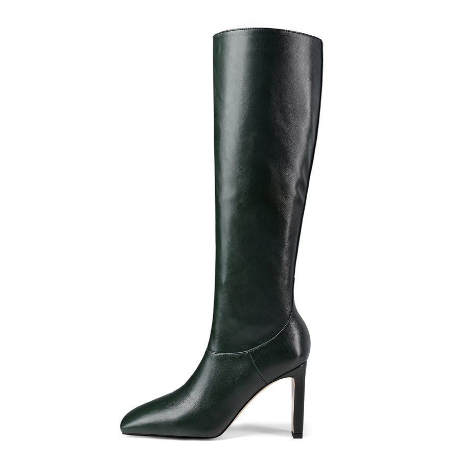 Elegant Women's Shoes With Square Toe High Heels, Plus Size Knee-length Women's Boots