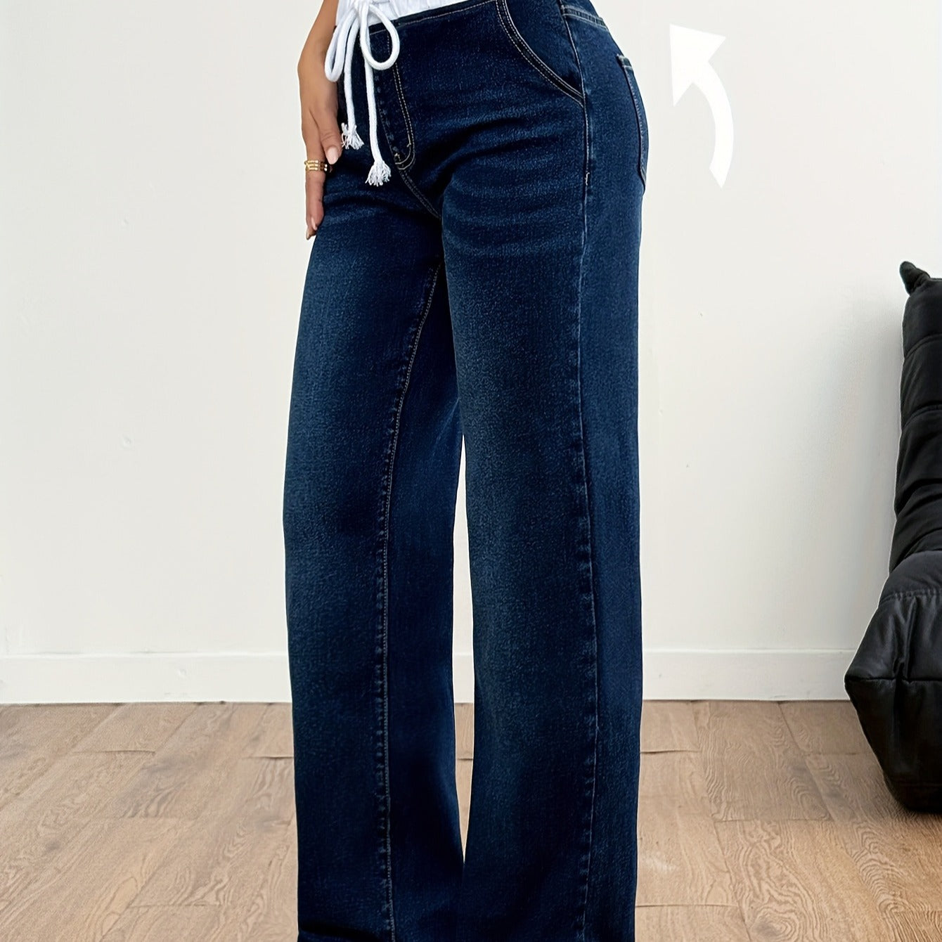 Womens Retro Straight-Leg Pants With Elastic Waist And Drawstring, Medium-Rise High Stretchability