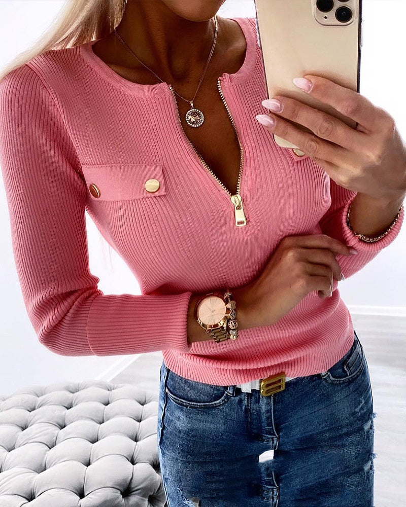 New Fashion Zipper Twist Wool Top