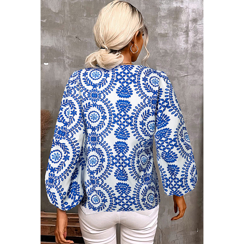 Slim-fit Long-sleeved Women's European And American Fashion All-match Multi-color Printed Shirt