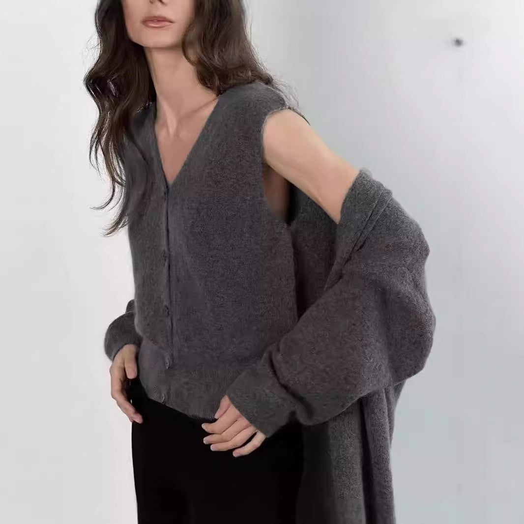 European And American Style Vest Long Sweater Cardigan Women's Suit