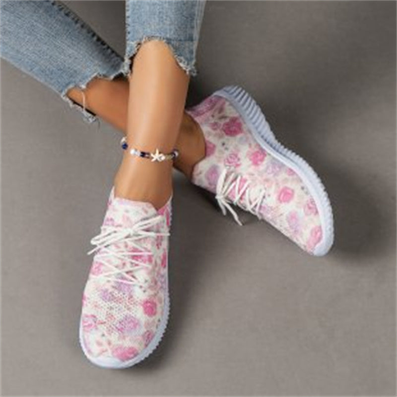 Women's Fashion Casual Flat Lace-up Flying Woven Breathable Sports Shoes