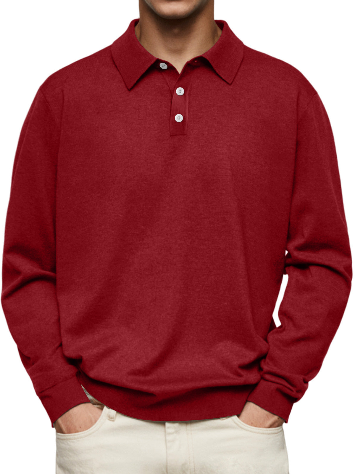 Winter Dralon Long Sleeve V-neck Buttons Men's Casual Jacket Polo Shirt