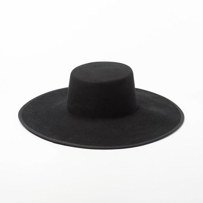 Women's Double-layer Color-blocking Wool Hat With Large Brim