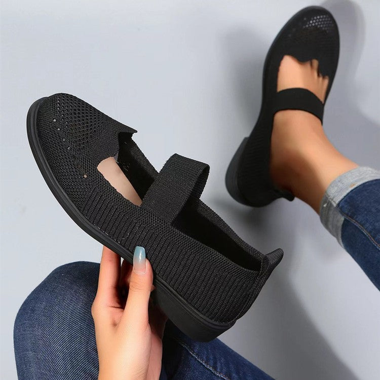 Plus Size Women's Leisure Thin Shoes Hollow Design Fly-kit Mesh Low Heel Mom Shoes