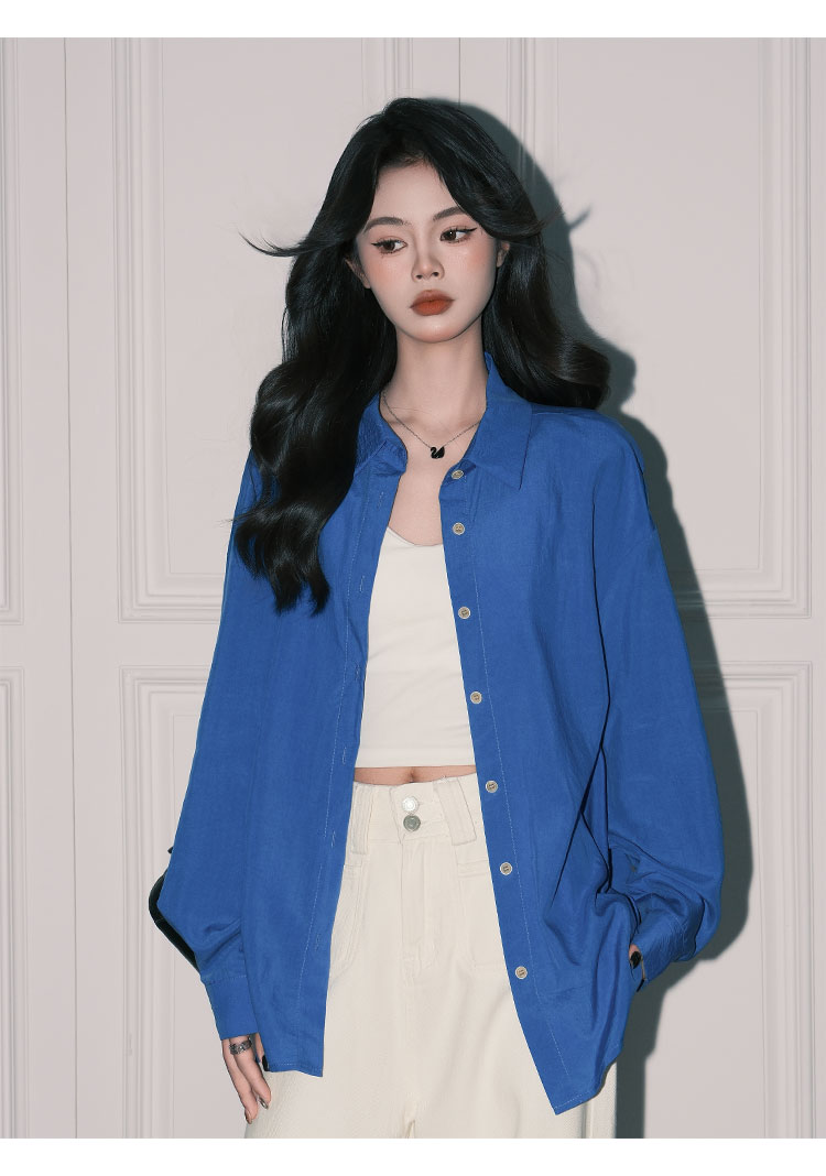 Klein Blue Sky Silk Shirt Coat Women's Loose
