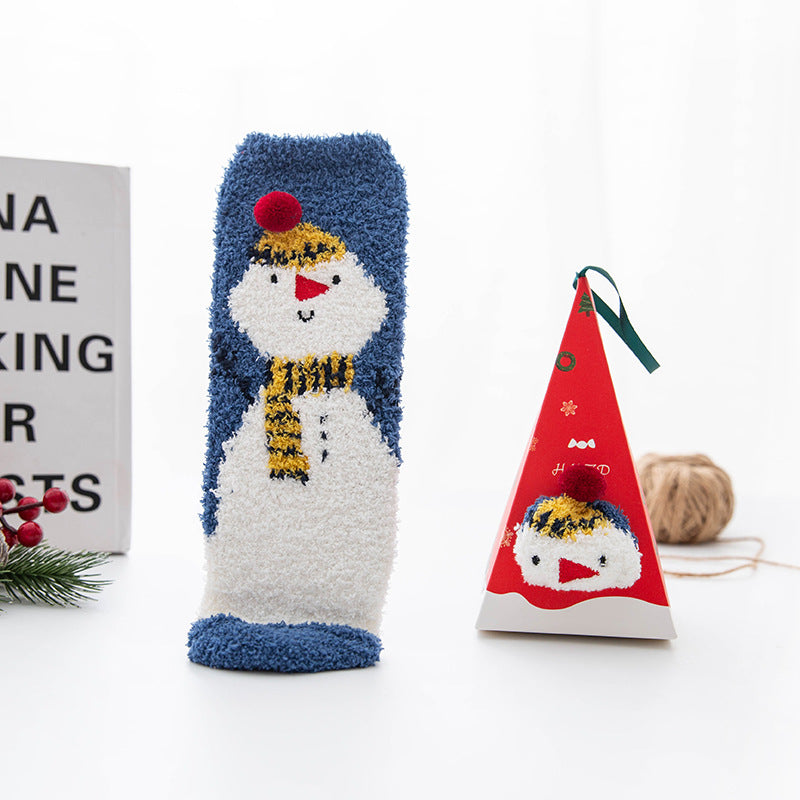 Christmas Stocking Triangle Boxed Coral Velvet Floor Socks Thickened