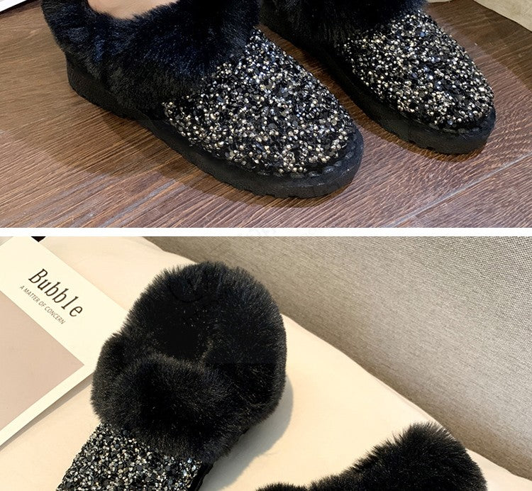Fashion All-match Soft-soled Sequined Snow Boots Women's Fur In One