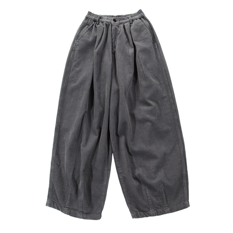 Womens Retro Loose Wide-Leg Corduroy Workwear Casual Pants
