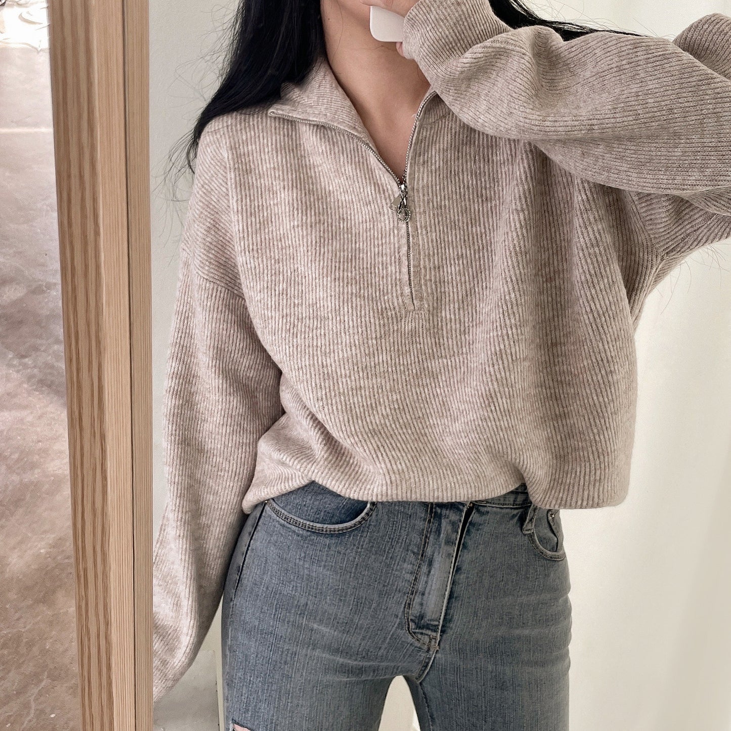 Student Zipper Long Sleeve Sweater Coat